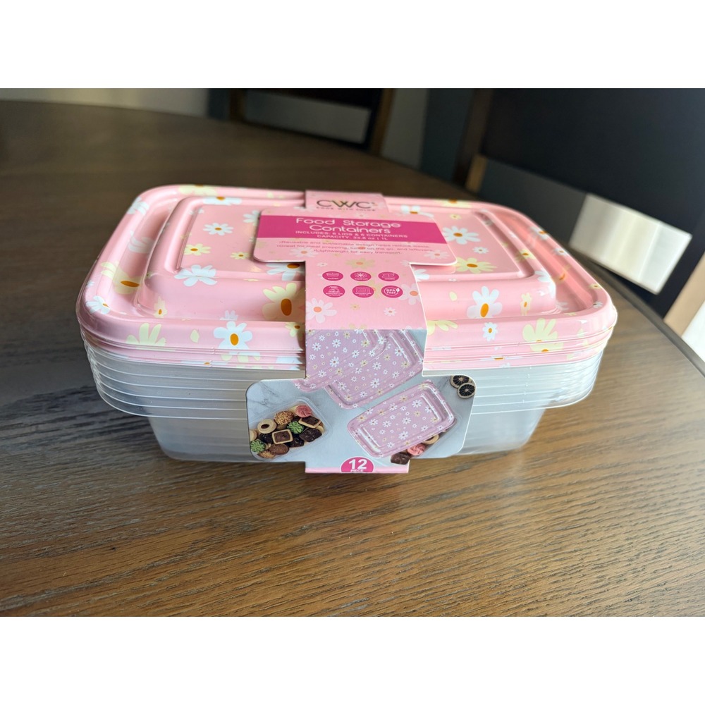 Cook With Color Pink Daisy Floral Food Storage Containers 12pc Set 33.8oz EATG25
